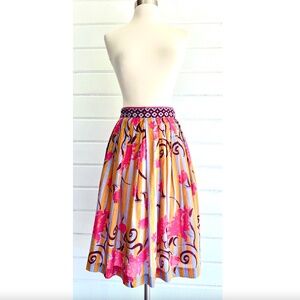 LISA CORTI Pleated Cotton Knee Length Skirt - M